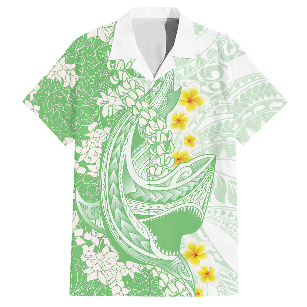 Green Hawaii Shark Tattoo Hawaiian Shirt Puakenikeni Lei Plumeria Polynesian Pattern LT14 Green - Polynesian Pride
