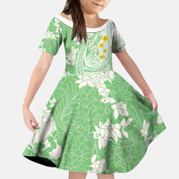 Green Hawaii Shark Tattoo Kid Short Sleeve Dress Puakenikeni Lei Plumeria Polynesian Pattern LT14 KID Green - Polynesian Pride