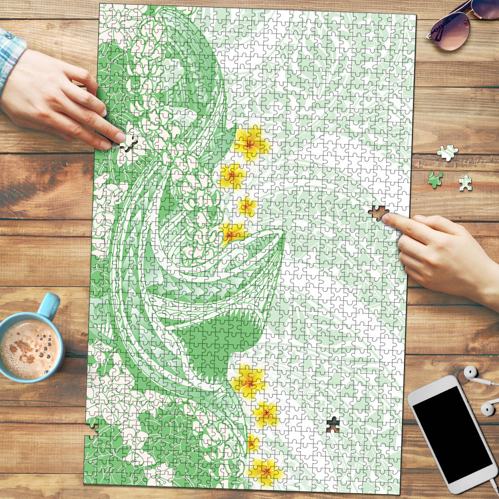Green Hawaii Shark Tattoo Puzzle Puakenikeni Lei Plumeria Polynesian Pattern LT14 Green - Polynesian Pride
