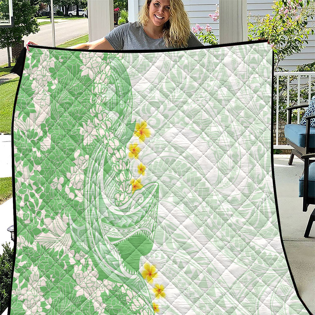 Green Hawaii Shark Tattoo Quilt Puakenikeni Lei Plumeria Polynesian Pattern LT14 Green - Polynesian Pride