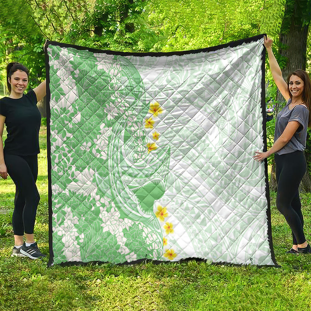 Green Hawaii Shark Tattoo Quilt Puakenikeni Lei Plumeria Polynesian Pattern LT14 - Polynesian Pride