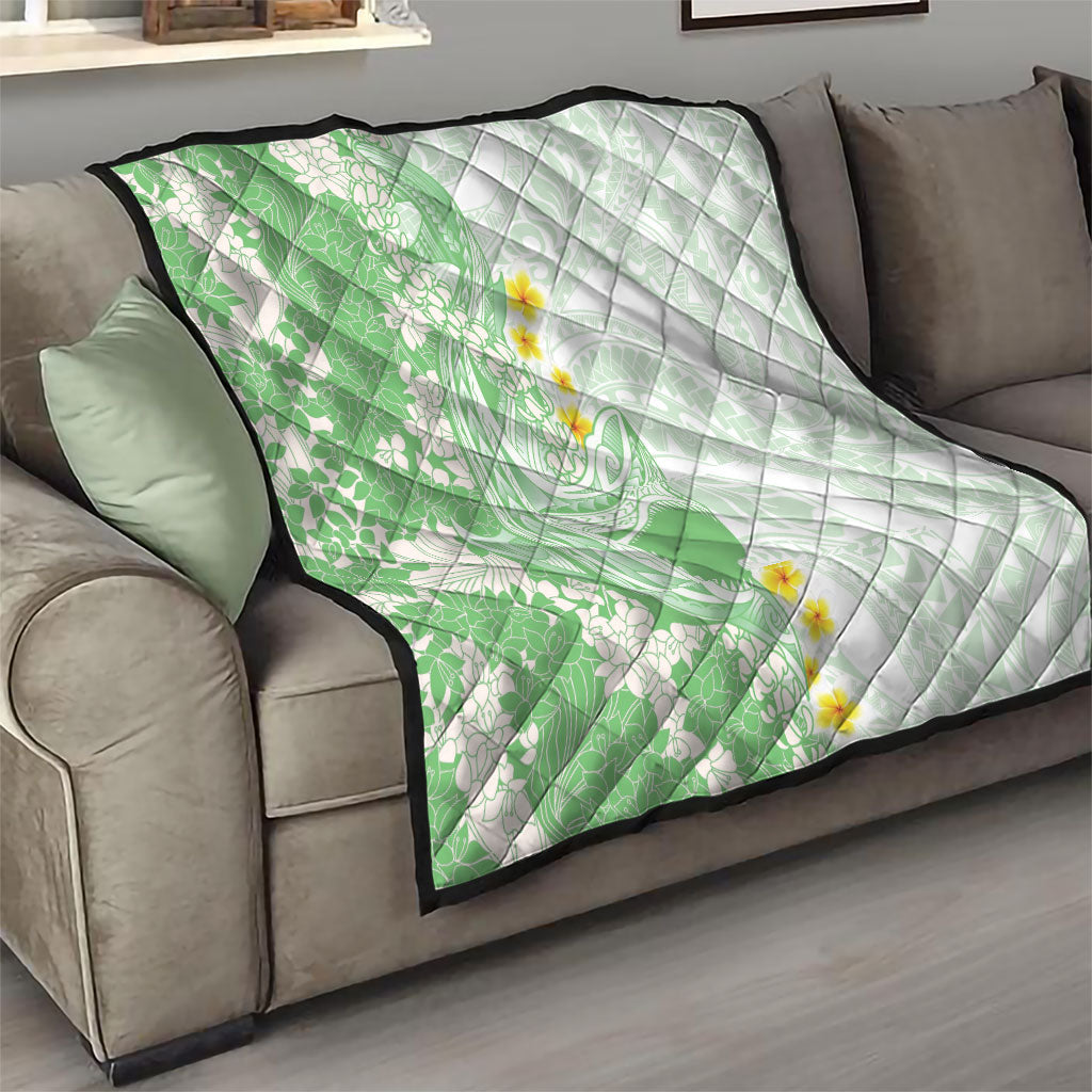 Green Hawaii Shark Tattoo Quilt Puakenikeni Lei Plumeria Polynesian Pattern LT14 - Polynesian Pride