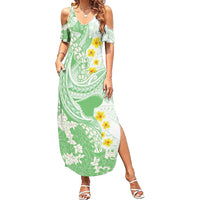 Green Hawaii Shark Tattoo Summer Maxi Dress Puakenikeni Lei Plumeria Polynesian Pattern LT14 Women Green - Polynesian Pride