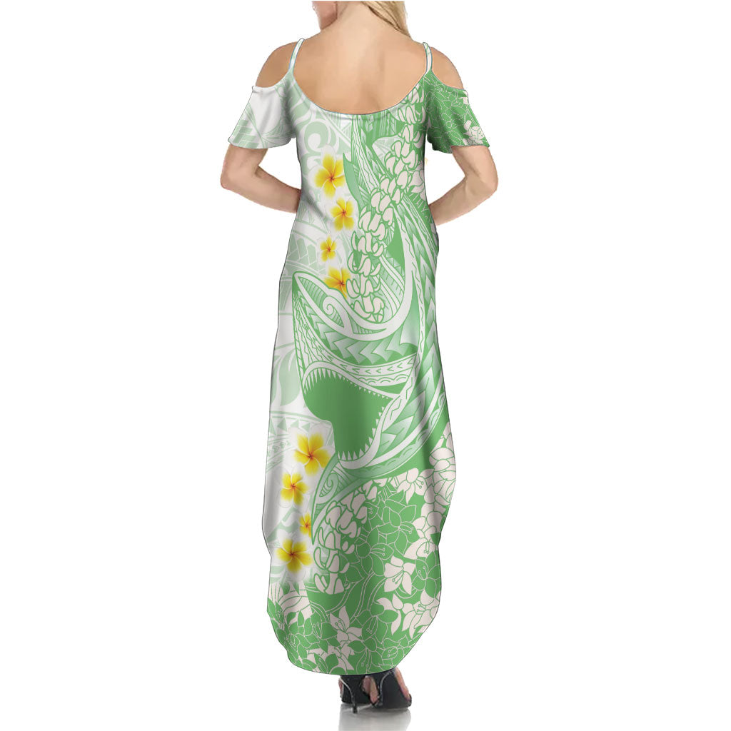 Green Hawaii Shark Tattoo Summer Maxi Dress Puakenikeni Lei Plumeria Polynesian Pattern LT14 - Polynesian Pride