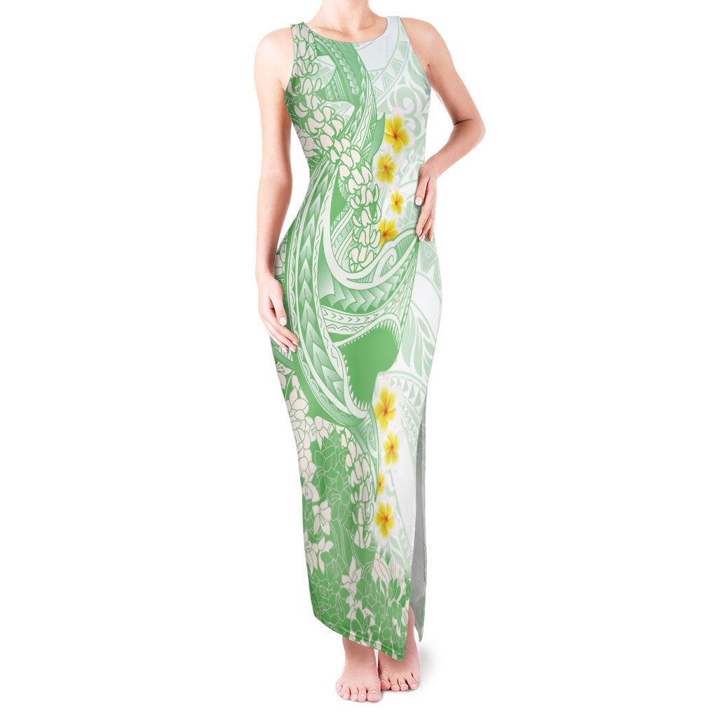 Green Hawaii Shark Tattoo Tank Maxi Dress Puakenikeni Lei Plumeria Polynesian Pattern LT14 Women Green - Polynesian Pride
