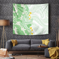 Green Hawaii Shark Tattoo Tapestry Puakenikeni Lei Plumeria Polynesian Pattern