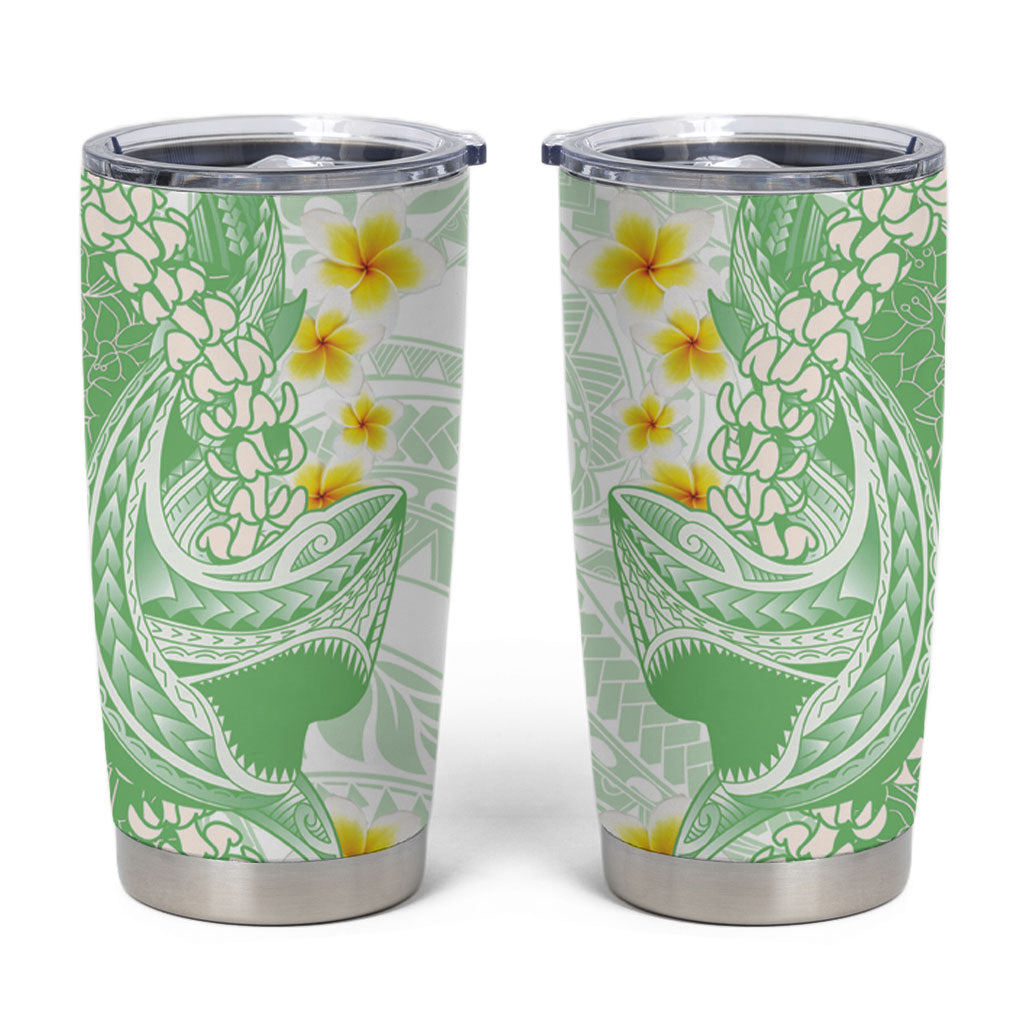 Green Hawaii Shark Tattoo Tumbler Cup Puakenikeni Lei Plumeria Polynesian Pattern LT14 Green - Polynesian Pride