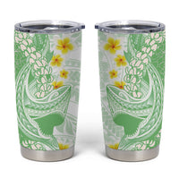 Green Hawaii Shark Tattoo Tumbler Cup Puakenikeni Lei Plumeria Polynesian Pattern LT14 Green - Polynesian Pride