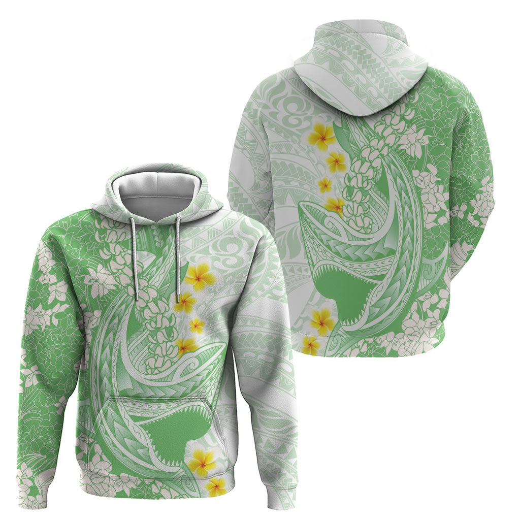 Green Hawaii Shark Tattoo Zip Hoodie Puakenikeni Lei Plumeria Polynesian Pattern LT14 - Polynesian Pride
