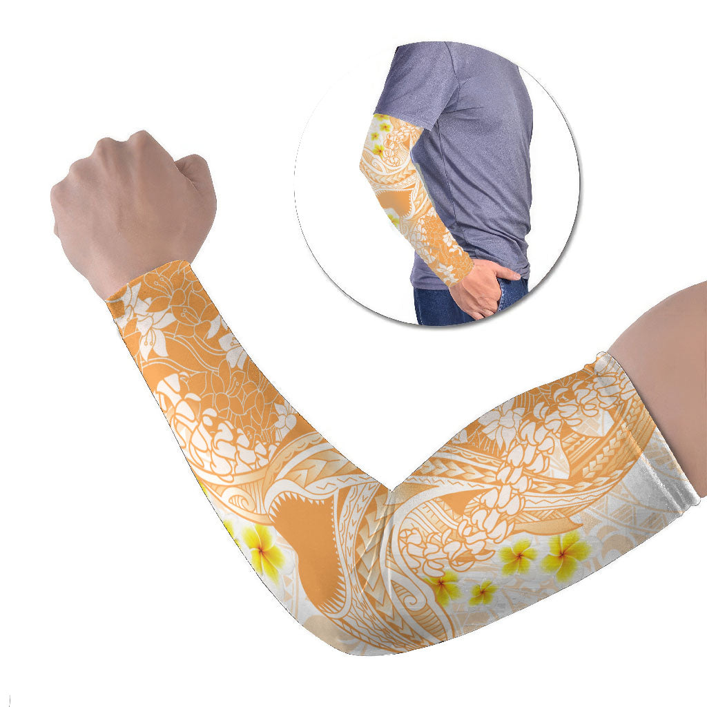 Orange Hawaii Shark Tattoo Arm Sleeves Puakenikeni Lei Plumeria Polynesian Pattern
