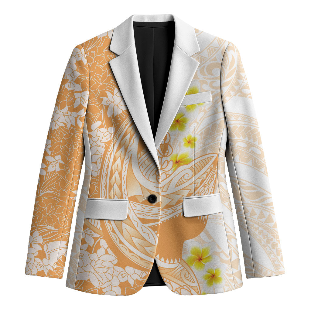 Orange Hawaii Shark Tattoo Blazer Puakenikeni Lei Plumeria Polynesian Pattern LT14 Unisex Orange - Polynesian Pride