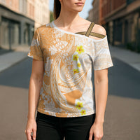 Orange Hawaii Shark Tattoo Cross Shoulder Shirt Puakenikeni Lei Plumeria Polynesian Pattern LT14 - Polynesian Pride