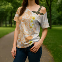 Orange Hawaii Shark Tattoo Cross Shoulder Shirt Puakenikeni Lei Plumeria Polynesian Pattern LT14 - Polynesian Pride