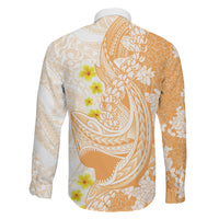 Orange Hawaii Shark Tattoo Family Matching Long Sleeve Bodycon Dress and Hawaiian Shirt Puakenikeni Lei Plumeria Polynesian Pattern LT14 - Polynesian Pride