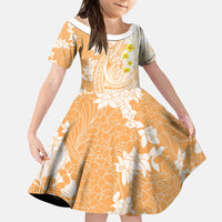Orange Hawaii Shark Tattoo Family Matching Mermaid Dress and Hawaiian Shirt Puakenikeni Lei Plumeria Polynesian Pattern LT14 Daughter's Dress Orange - Polynesian Pride