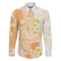 Orange Hawaii Shark Tattoo Family Matching Mermaid Dress and Hawaiian Shirt Puakenikeni Lei Plumeria Polynesian Pattern LT14 Dad's Shirt - Long Sleeve Orange - Polynesian Pride