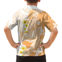 Orange Hawaii Shark Tattoo Family Matching Off Shoulder Short Dress and Hawaiian Shirt Puakenikeni Lei Plumeria Polynesian Pattern LT14 - Polynesian Pride