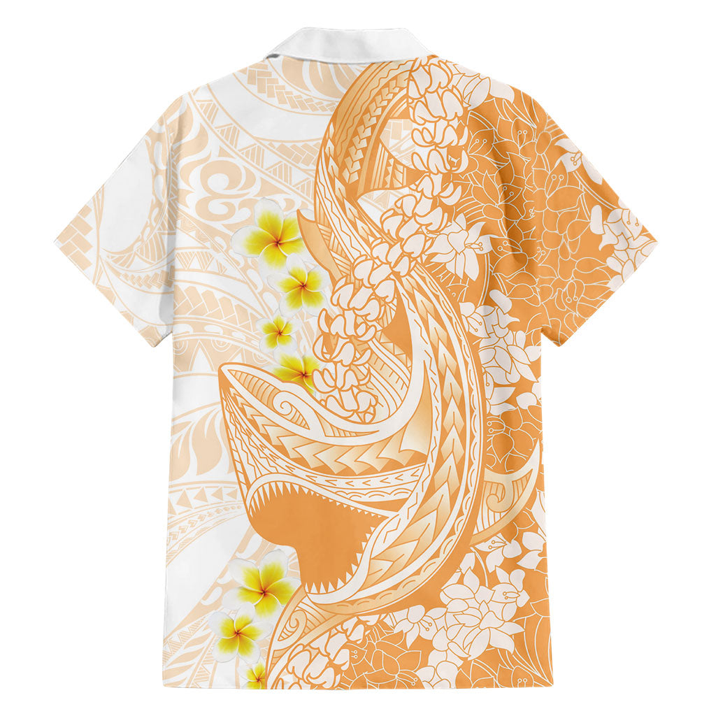 Orange Hawaii Shark Tattoo Family Matching Off Shoulder Short Dress and Hawaiian Shirt Puakenikeni Lei Plumeria Polynesian Pattern LT14 - Polynesian Pride