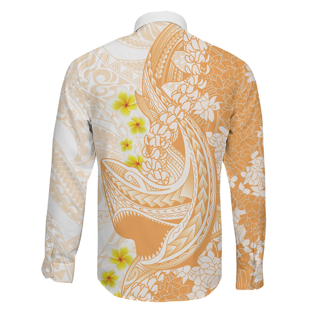 Orange Hawaii Shark Tattoo Family Matching Off Shoulder Short Dress and Hawaiian Shirt Puakenikeni Lei Plumeria Polynesian Pattern LT14 - Polynesian Pride