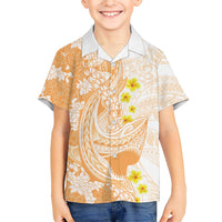 Orange Hawaii Shark Tattoo Family Matching Off Shoulder Short Dress and Hawaiian Shirt Puakenikeni Lei Plumeria Polynesian Pattern LT14 Son's Shirt Orange - Polynesian Pride