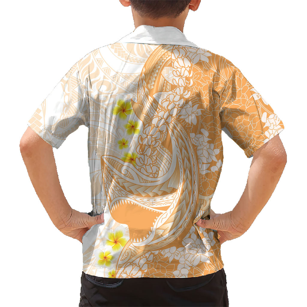 Orange Hawaii Shark Tattoo Family Matching Short Sleeve Bodycon Dress and Hawaiian Shirt Puakenikeni Lei Plumeria Polynesian Pattern LT14 - Polynesian Pride