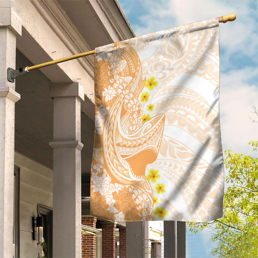 Orange Hawaii Shark Tattoo Garden Flag Puakenikeni Lei Plumeria Polynesian Pattern LT14 House Flag Orange - Polynesian Pride