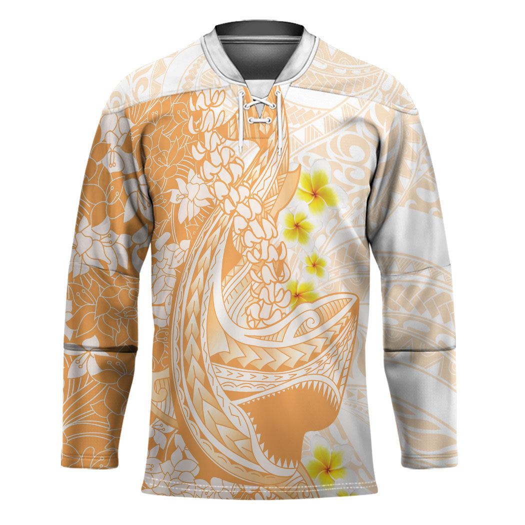 Orange Hawaii Shark Tattoo Hockey Jersey Puakenikeni Lei Plumeria Polynesian Pattern LT14 Unisex Orange - Polynesian Pride