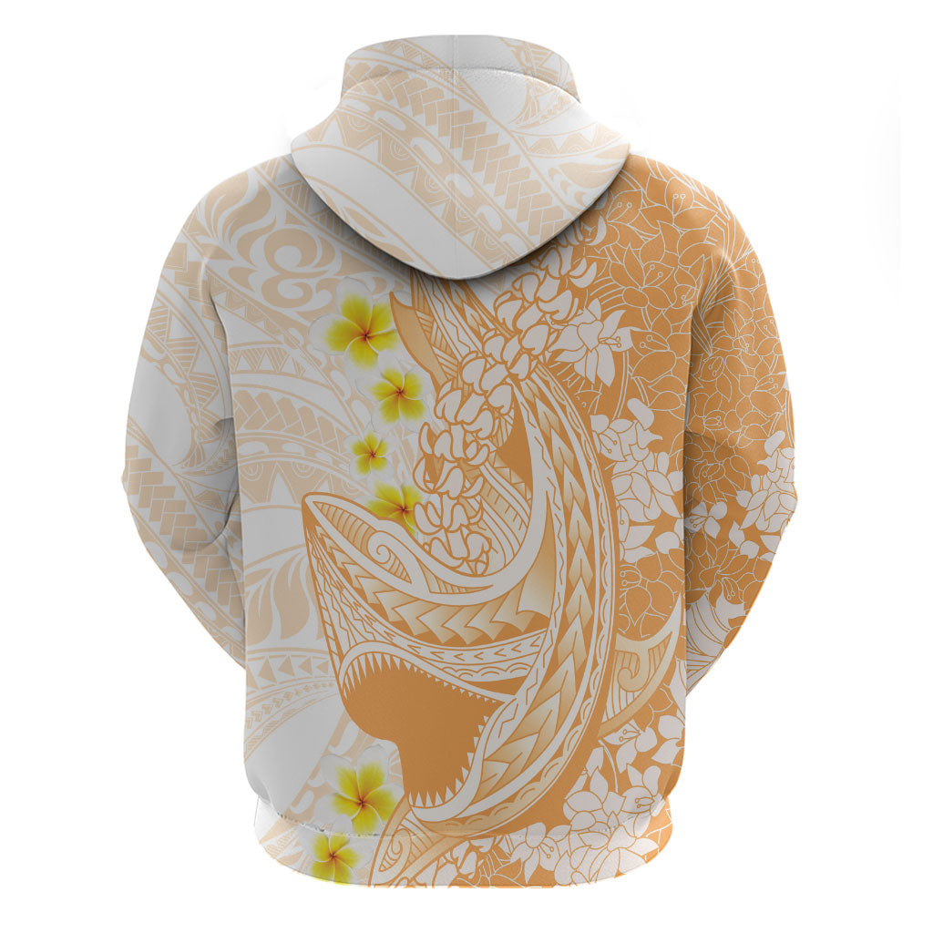 Orange Hawaii Shark Tattoo Hoodie Puakenikeni Lei Plumeria Polynesian Pattern LT14 - Polynesian Pride