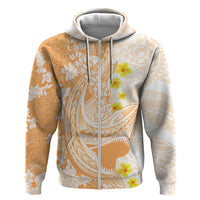 Orange Hawaii Shark Tattoo Hoodie Puakenikeni Lei Plumeria Polynesian Pattern LT14 Zip Hoodie Orange - Polynesian Pride
