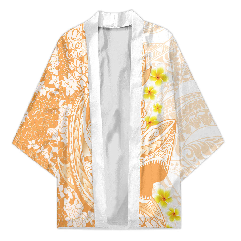 Orange Hawaii Shark Tattoo Kimono Puakenikeni Lei Plumeria Polynesian Pattern LT14 Unisex Orange - Polynesian Pride