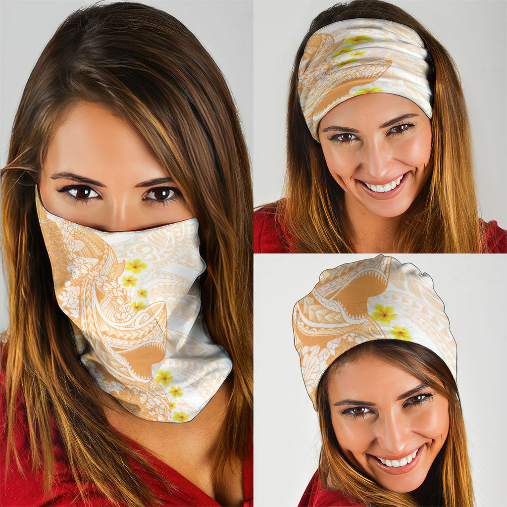 Orange Hawaii Shark Tattoo Neck Gaiter Puakenikeni Lei Plumeria Polynesian Pattern LT14 - Polynesian Pride