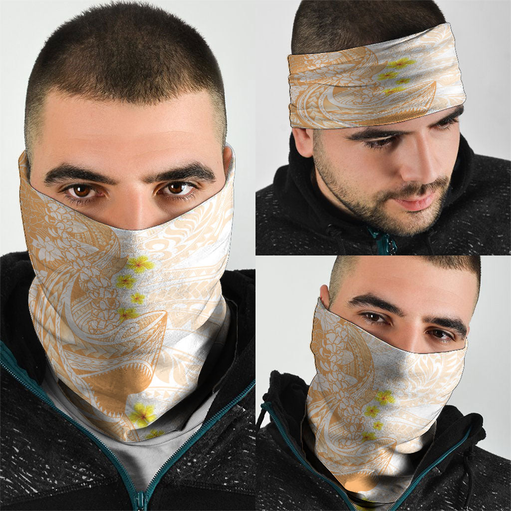 Orange Hawaii Shark Tattoo Neck Gaiter Puakenikeni Lei Plumeria Polynesian Pattern LT14 - Polynesian Pride