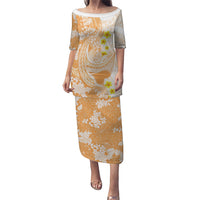 Orange Hawaii Shark Tattoo Puletasi Puakenikeni Lei Plumeria Polynesian Pattern LT14 Long Dress Orange - Polynesian Pride