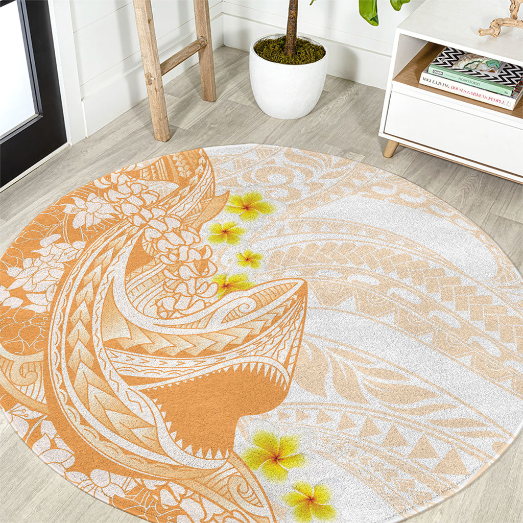 Orange Hawaii Shark Tattoo Round Carpet Puakenikeni Lei Plumeria Polynesian Pattern LT14 Orange - Polynesian Pride