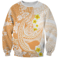 Orange Hawaii Shark Tattoo Sweatshirt Puakenikeni Lei Plumeria Polynesian Pattern