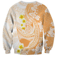 Orange Hawaii Shark Tattoo Sweatshirt Puakenikeni Lei Plumeria Polynesian Pattern