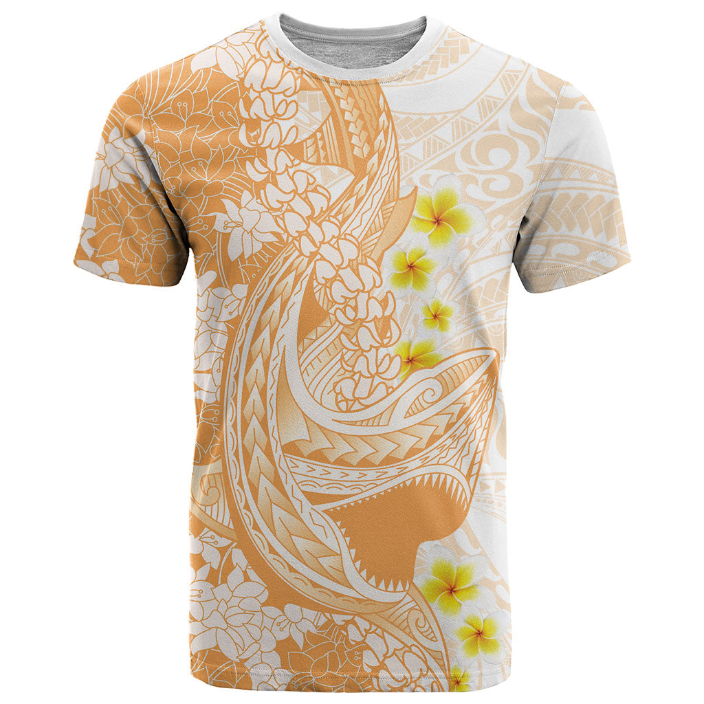 Orange Hawaii Shark Tattoo T Shirt Puakenikeni Lei Plumeria Polynesian Pattern LT14 Orange - Polynesian Pride