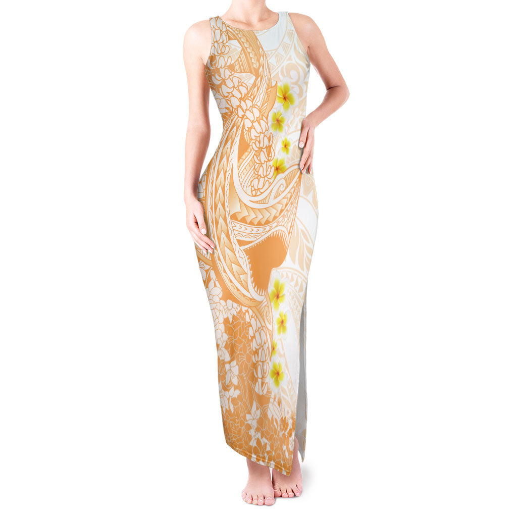 Orange Hawaii Shark Tattoo Tank Maxi Dress Puakenikeni Lei Plumeria Polynesian Pattern LT14 Women Orange - Polynesian Pride