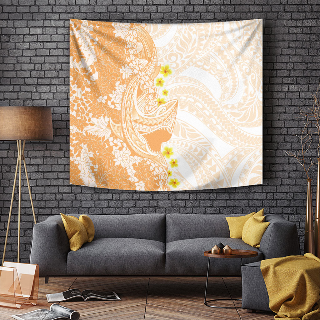 Orange Hawaii Shark Tattoo Tapestry Puakenikeni Lei Plumeria Polynesian Pattern LT14 Orange - Polynesian Pride