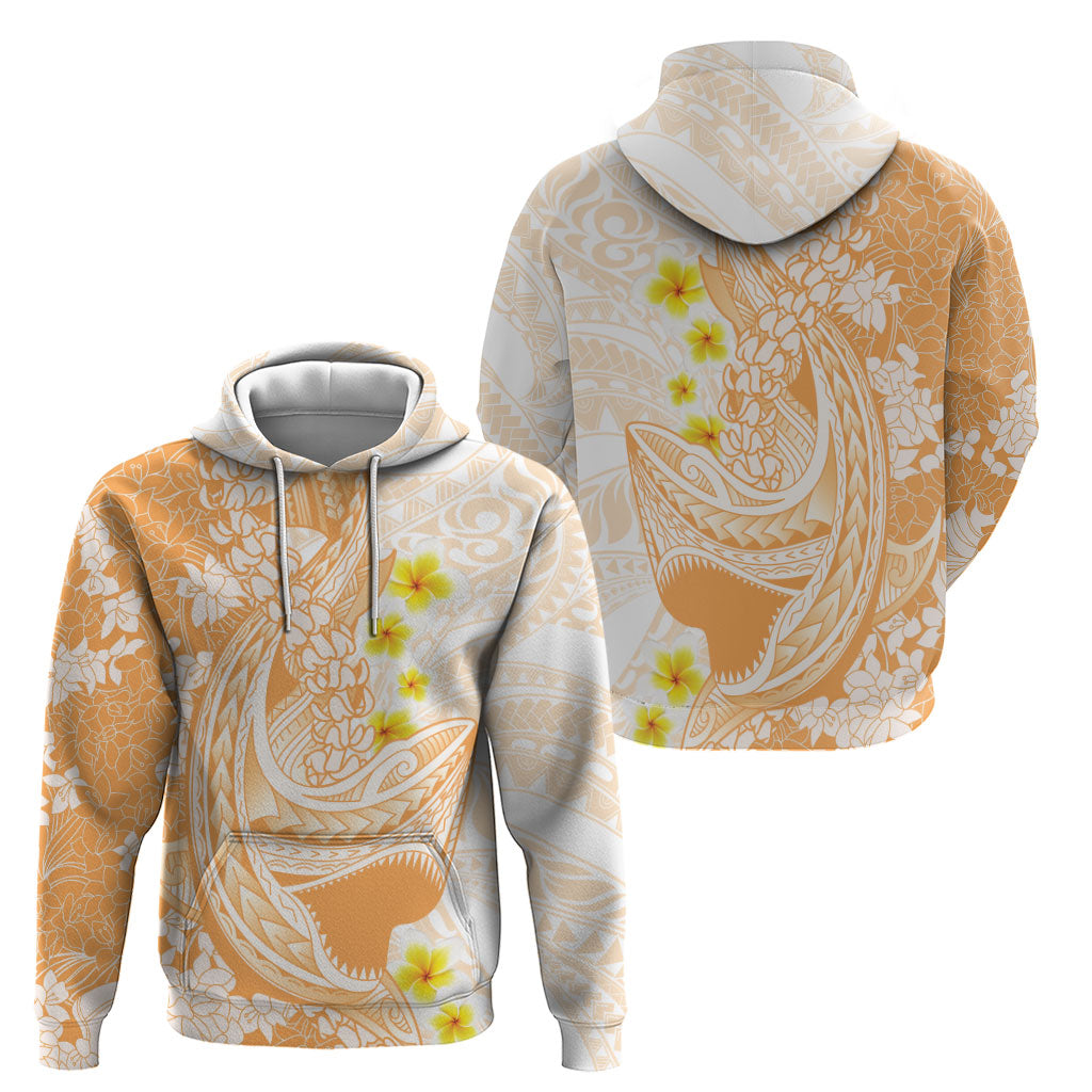 Orange Hawaii Shark Tattoo Zip Hoodie Puakenikeni Lei Plumeria Polynesian Pattern LT14 - Polynesian Pride