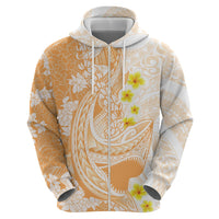 Orange Hawaii Shark Tattoo Zip Hoodie Puakenikeni Lei Plumeria Polynesian Pattern LT14 - Polynesian Pride
