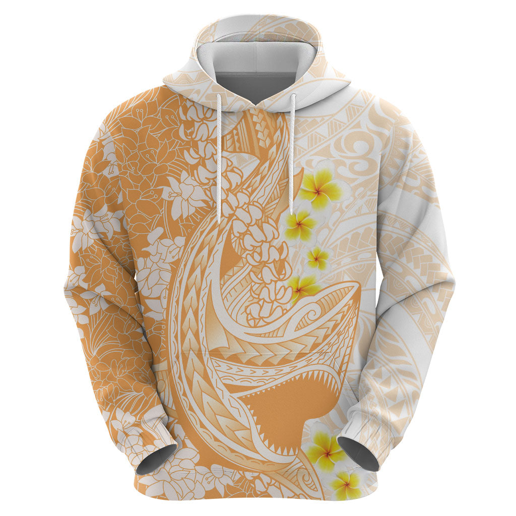 Orange Hawaii Shark Tattoo Zip Hoodie Puakenikeni Lei Plumeria Polynesian Pattern LT14 - Polynesian Pride