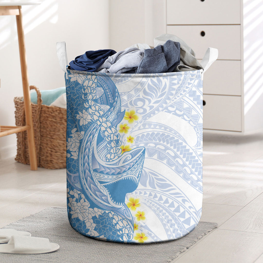 Blue Hawaii Shark Tattoo Laundry Basket Puakenikeni Lei Plumeria Polynesian Pattern LT14 Blue - Polynesian Pride