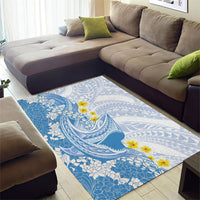 Blue Hawaii Shark Tattoo Area Rug Puakenikeni Lei Plumeria Polynesian Pattern LT14 - Polynesian Pride