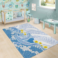 Blue Hawaii Shark Tattoo Area Rug Puakenikeni Lei Plumeria Polynesian Pattern LT14 - Polynesian Pride