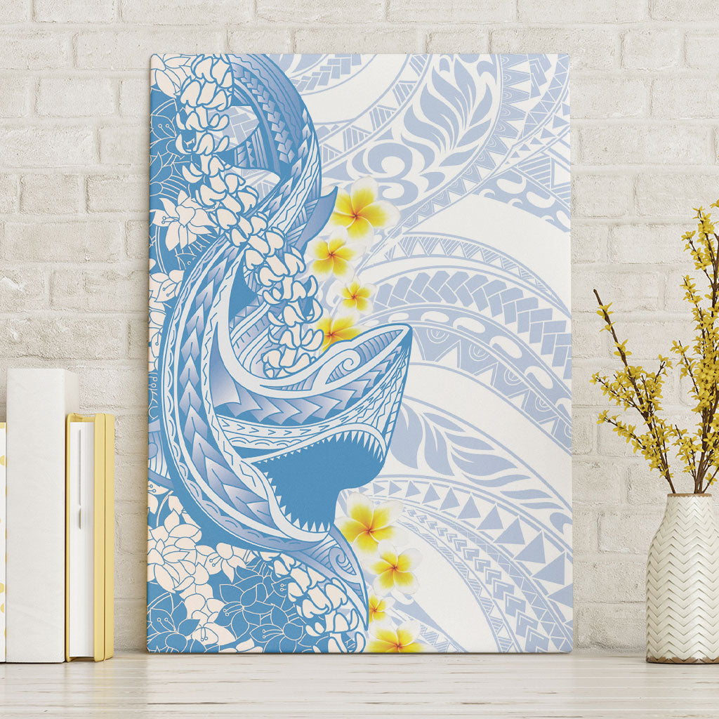 Blue Hawaii Shark Tattoo Canvas Wall Art Puakenikeni Lei Plumeria Polynesian Pattern LT14 Without Frame Blue - Polynesian Pride