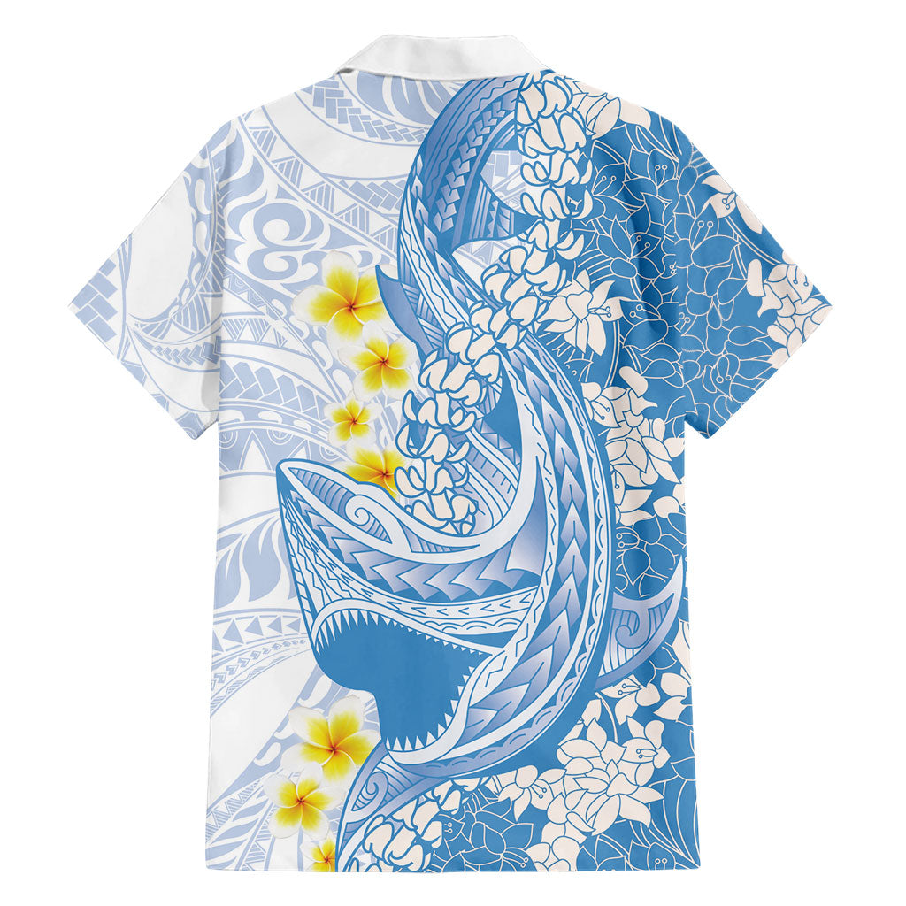 Blue Hawaii Shark Tattoo Family Matching Long Sleeve Bodycon Dress and Hawaiian Shirt Puakenikeni Lei Plumeria Polynesian Pattern LT14 - Polynesian Pride