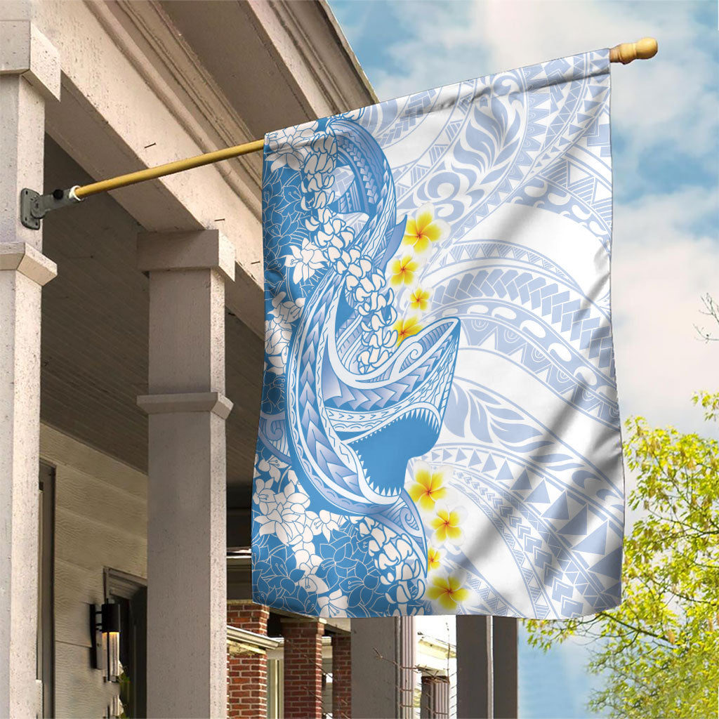 Blue Hawaii Shark Tattoo Garden Flag Puakenikeni Lei Plumeria Polynesian Pattern LT14 House Flag Blue - Polynesian Pride