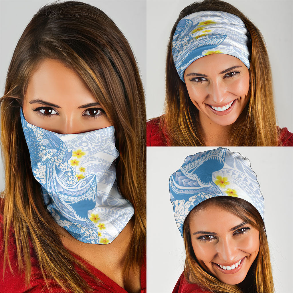 Blue Hawaii Shark Tattoo Neck Gaiter Puakenikeni Lei Plumeria Polynesian Pattern LT14 - Polynesian Pride