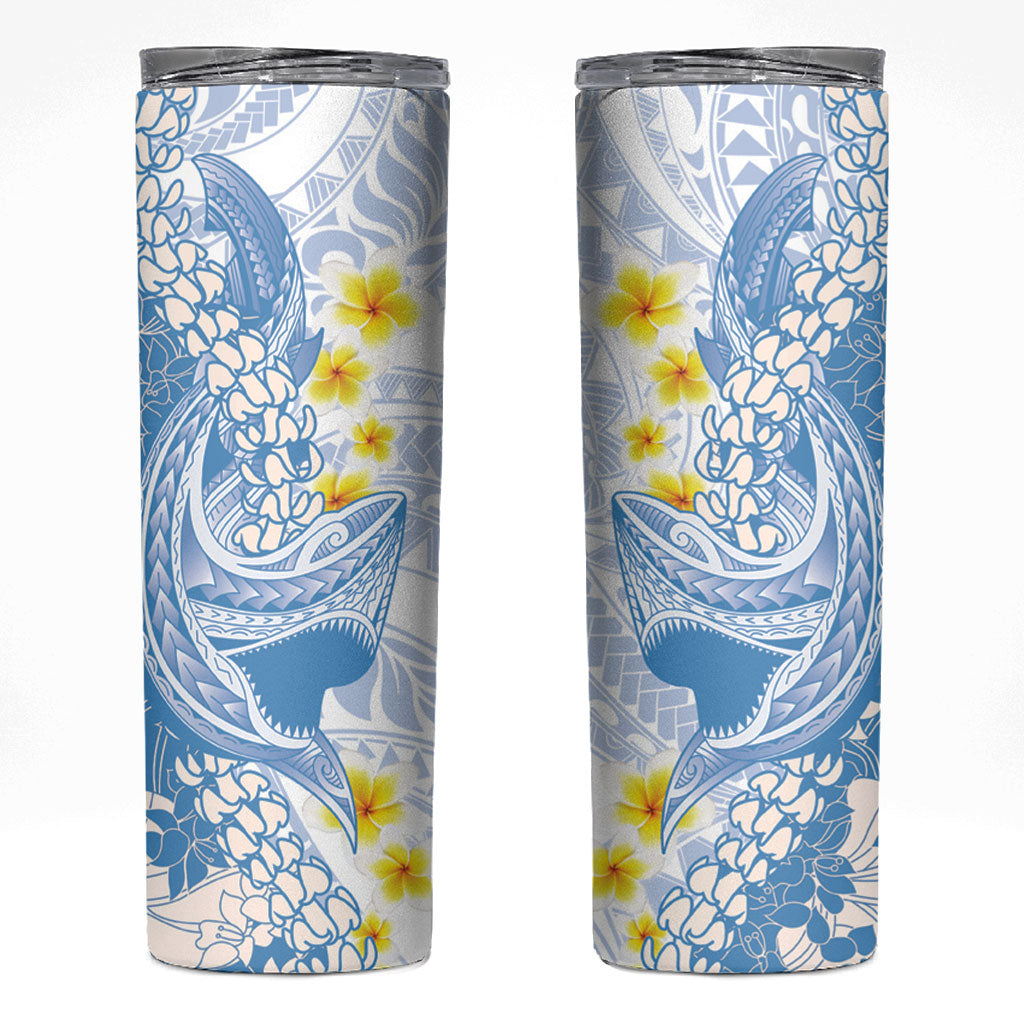 Blue Hawaii Shark Tattoo Skinny Tumbler Puakenikeni Lei Plumeria Polynesian Pattern LT14 Blue - Polynesian Pride